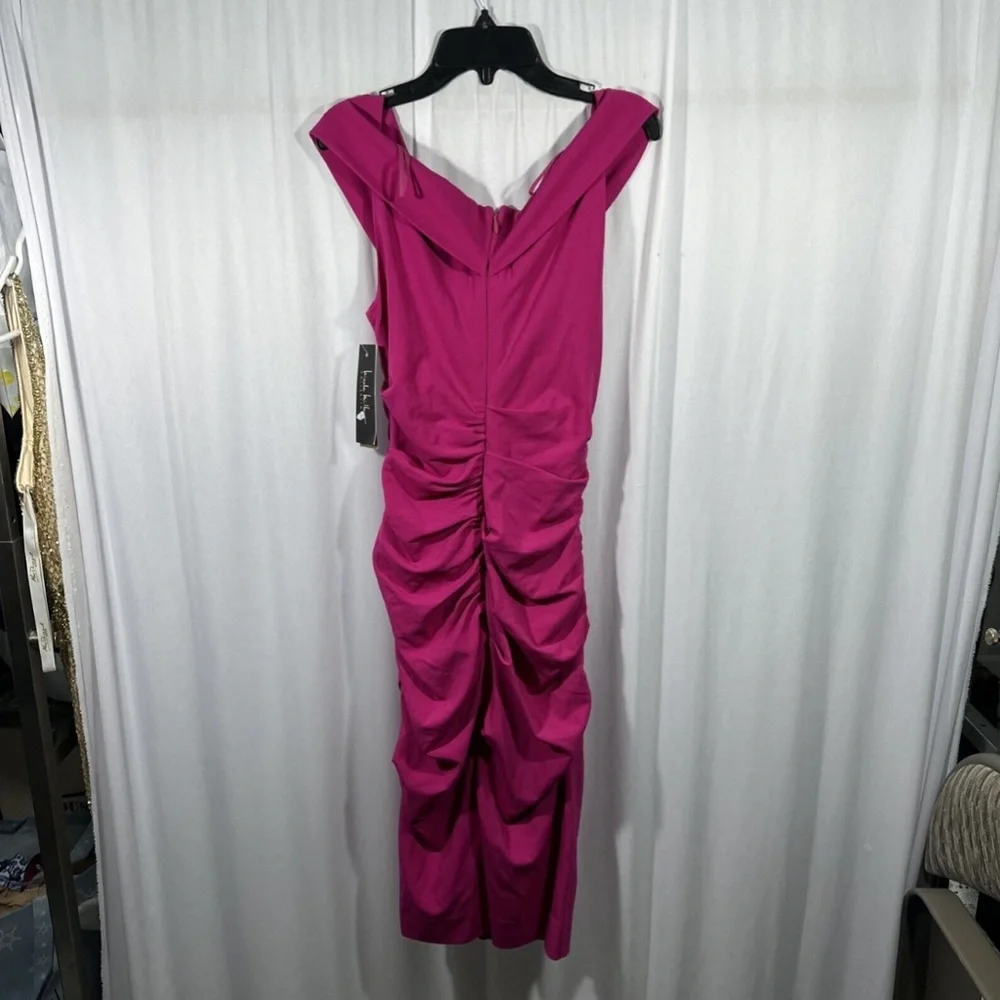 NWT‎ $385 Nicole Miller [ 4 ] Jersey Palazzo Off Shoulder Dress Very Berry - Picture 10 of 15